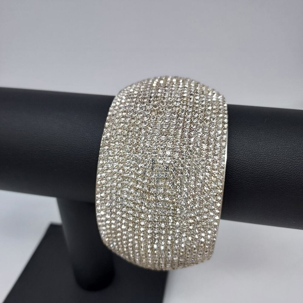Chunky Pavé Rhinestone Bracelet Statement 1 3/4" W 2 5/8" Opening Bling